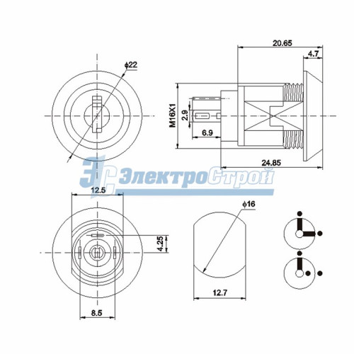 Выключатель ключ Ø16 250V 2А (3с) ON-ON  REXANT