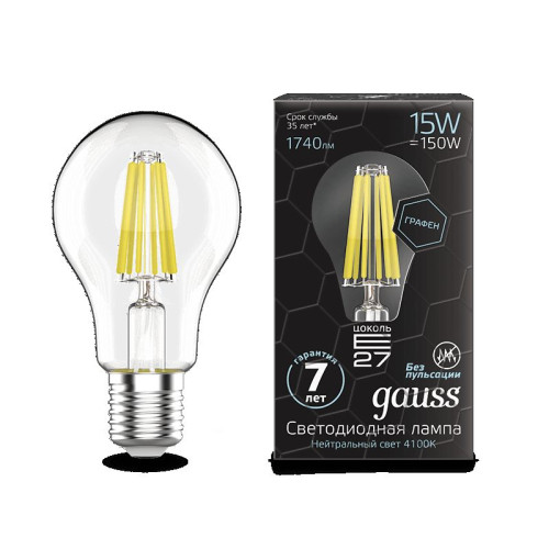 Лампа Gauss LED Filament Graphene A60 E27 15W 4100К 1/10/40