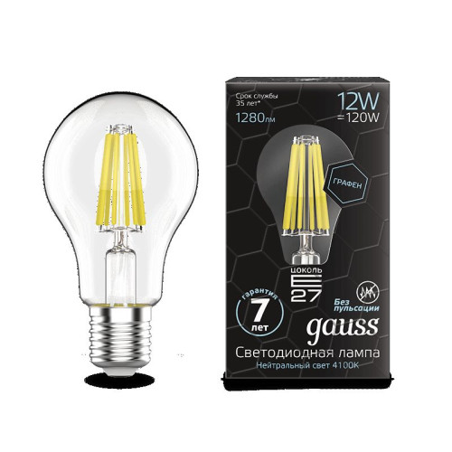 Лампа Gauss LED Filament Graphene A60 E27 12W 4100К 1/10/40