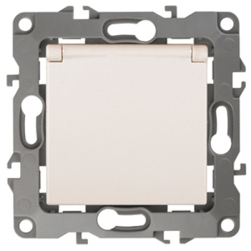 12-2103-02  ЭРА Розетка 2P+E Schuko со шторками с крышкой, 16A-250В, IP20, Эра12, слоновая кость