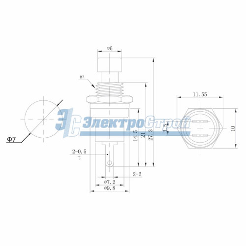 Выключатель-кнопка  металл 220V 2А (2с) (ON)-OFF  Ø7.2  черная  Micro  REXANT