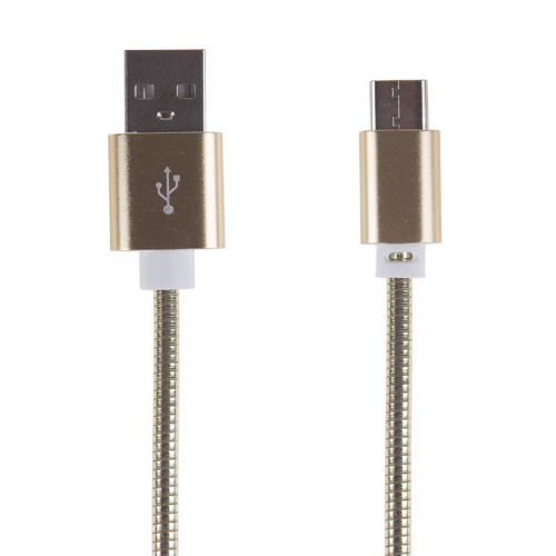 Шнур USB 3.1 type C (male)-USB 2.0 (male) в гибкой металлической оплетке (золото) 1 м