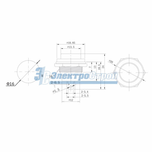 Выключатель-кнопка  металл 220V 2А (2с) (ON)-OFF  Ø16.2  белая  REXANT