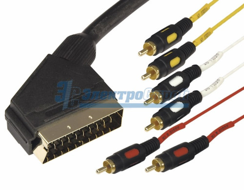 Шнур SCART Plug - 6RCA Plug  1.5М  (GOLD)  REXANT (PL-3482)
