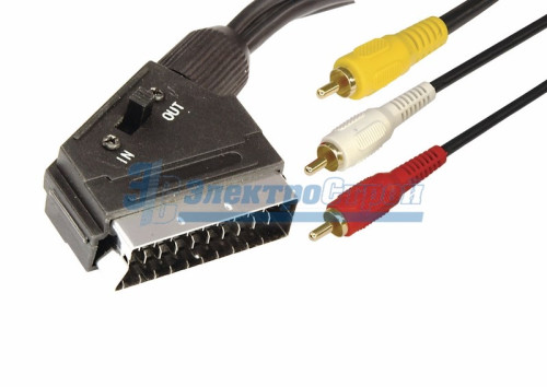 Шнур SCART Plug - 3RCA Plug  с переключателем  1.5М  (GOLD)  REXANT