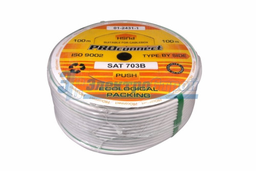 Кабель SAT 703 B, Cu/Al/Al, (75%), 75 Ом, 100м., белый  PROCONNECT