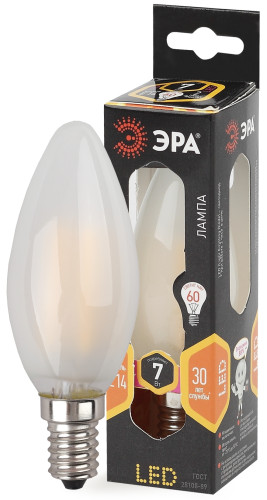 Лампа светодиодная Эра F-LED B35-7W-827-E14 frost (филамент, свеча мат., 7Вт, тепл, E14)