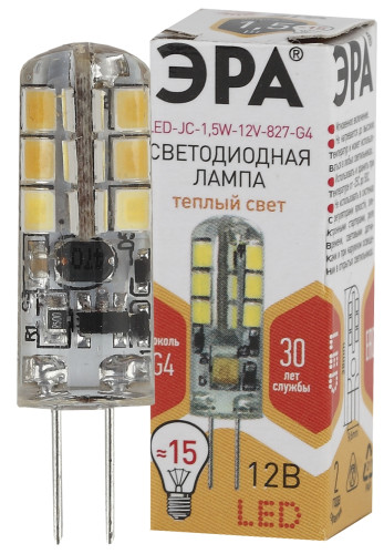 Лампочка светодиодная ЭРА STD LED JC-1,5W-12V-827-G4 G4 1,5Вт капсула теплый белый свет