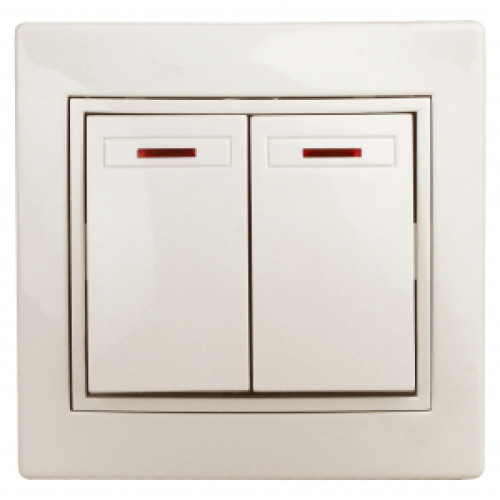 1-105-02  Intro Выключатель двойной с подсветкой, 10А-250В, IP20, СУ, Plano, сл.кость