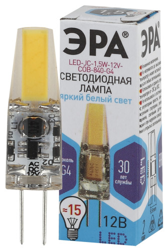 Лампы СВЕТОДИОДНЫЕ СТАНДАРТ LED JC-1,5W-12V-COB-840-G4  ЭРА (диод, капсула, 1,5Вт, нейтр, G4)