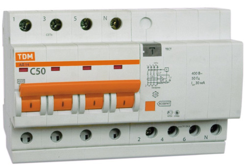 Диф.автомат АД14 4Р 10А 30мА TDM