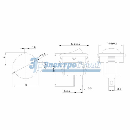 Выключатель клавишный круглый 250V 3А (2с) ON-OFF черный  Micro  REXANT