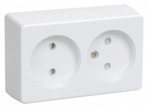 РС22-2-ББ Розетка двухместная без з/к для открытой установки