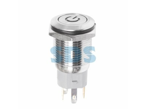 Кнопка  антивандальная Ø16 250В Б/Фикс (5с) (ON)-OFF плоская подсв/синяя POWER  REXANT