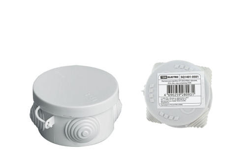 Распаячная коробка ОП D65х40мм, крышка, IP54, 4вх. инд. штрихкод TDM