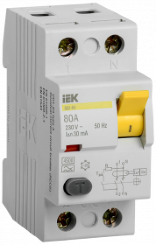 Выключатель дифференциальный ВД1-63 (УЗО) 2Р 80А 30мА ИЭК