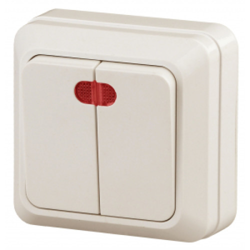 2-105-02  Intro Выключатель двойной с подсветкой, 10А-250В, IP20, ОУ, Quadro, сл.кость