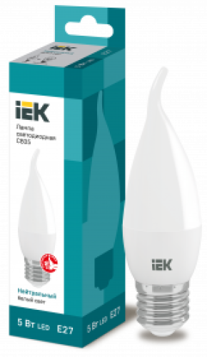 Лампа светодиодная ECO CB35 свеча на ветру 5Вт 230В 4000К E27 IEK