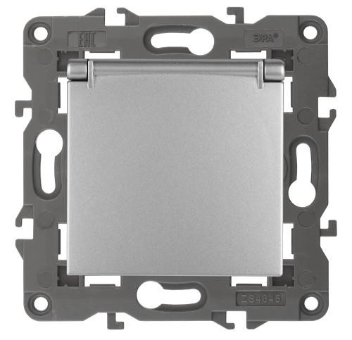 14-2103-03  ЭРА Розетка 2P+E Schuko со шторками с крышкой, 16A-250В, IP20, Эра Elegance, алюминий