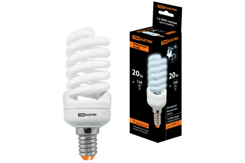 Лампа энергосберегающая КЛЛ-FSТ2-20 Вт-4000 К–Е14 КОМПАКТ (41х108 мм) TDM 