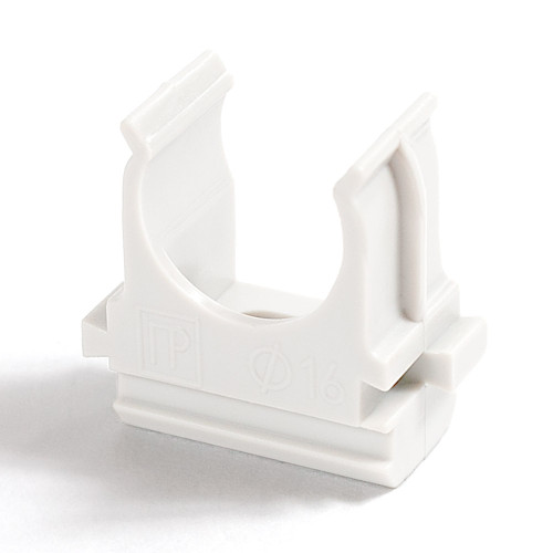 Крепёж-клипса для труб Полистирол белая д16 (100шт/2000шт уп/кор) Промрукав