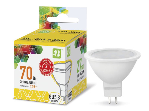 Лампа светодиодная LED-JCDR-standard 7.5Вт 230В GU5.3 3000К 675Лм ASD