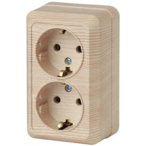 2-204-11  Intro Розетка 2х2P+E Schuko, 16А-250В, IP20, ОУ, Quadro, сосна