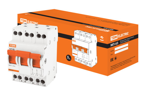 Модульный переключатель трехпозиционный МП-63 3P 32А TDM
