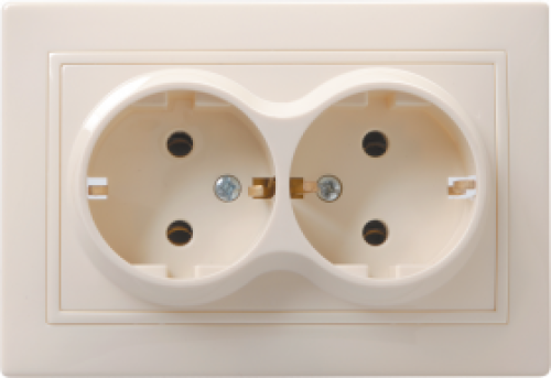 РС12-3-ККм Розетка 2местн. c з/к без защ.штор. 16А КВАРТА (кремовый)
