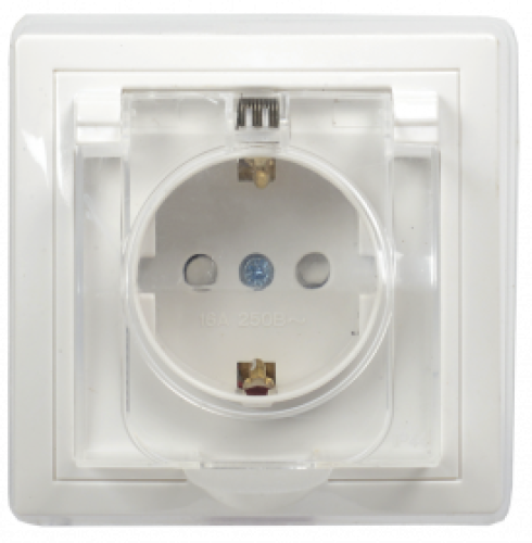 РСбш10-3-ККБ-44 Розетка 1местн. c з/к с защ. штор. с кр. керамика IP44 16А КВАРТА (белый) IEK