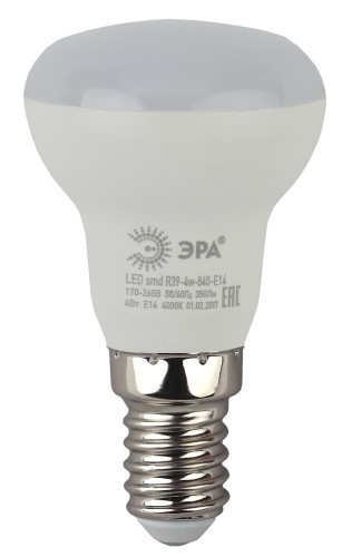 Лампочка светодиодная ЭРА STD LED R39-4W-840-E14 Е14 4Вт рефлектор нейтральный белый свет