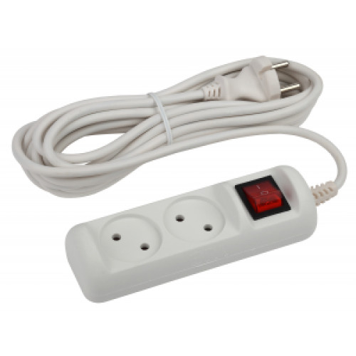 U-2s-5m-2x1 ЭРА Удлин-ль ЭРА без заземл,  с выкл, 2гн, 5м, ПВС, 2х1мм2, 10А (20/720)