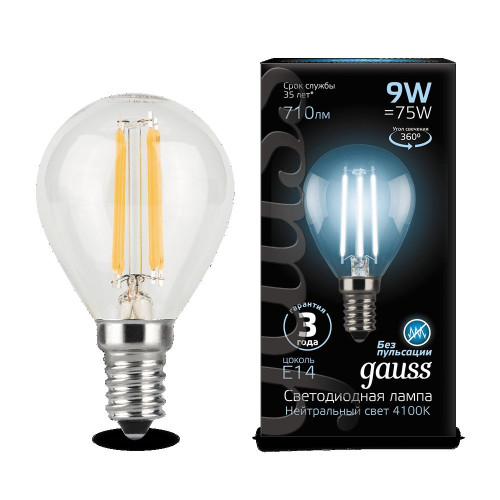 Лампа Gauss LED Filament Globe E14 9W 4100K 1/10/50