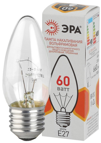 Лампа накаливания  ЭРА ДС (B36) свечка 60Вт 230В E27 цв. упаковка