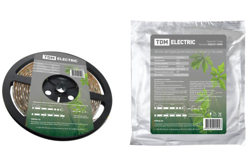 Лента светодиодная SMD3528-240-54-12-192-6400 240LED/м, IP54, 12В, 19,2Вт, 6400К, TDM 