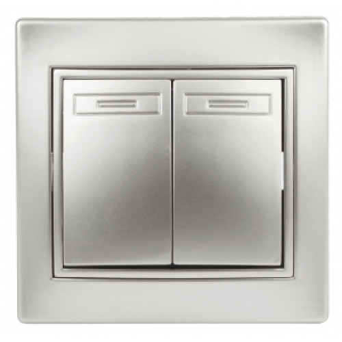 1-104-03  Intro Выключатель двойной, 10А-250В, IP20, СУ, Plano, алюминий
