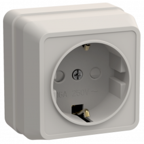 РСш20-3-ОКм Розетка 1местн. c з/к с защ.штор.16А откр.уст. ОКТАВА (кремовый)