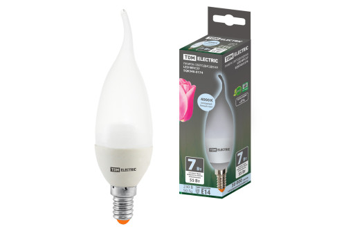 Лампа светодиодная WFС37-7 Вт-230 В -4000 К–E14 (свеча на ветру) TDM