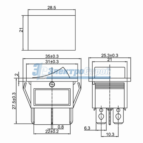 Выключатель клавишный 250V 15А (6с) ON-ON красный  с подсветкой (RWB-506, SC-767)  REXANT Индивидуал