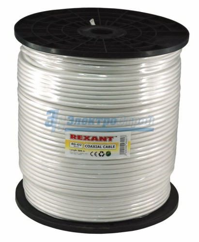 Кабель RG-6U, (64%), 75 Ом, 305м., белый  REXANT