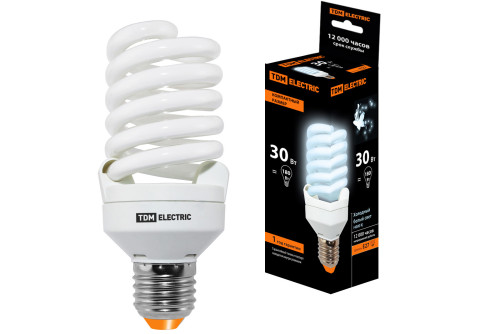 Лампа энергосберегающая КЛЛ-FST2-30 Вт-4000 К–Е27 КОМПАКТ (55х126 мм) TDM 