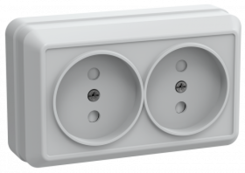 РСш22-2-ОБ Розетка 2местн. без з/к с защ.штор.10А откр.уст. ОКТАВА (белый)