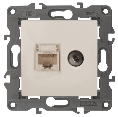 14-3110-02  ЭРА Розетка RJ45+TV, IP20, сл.кость