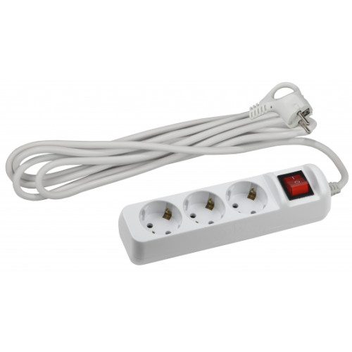 Удлинитель электрический ЭРА  UX-3es-5m с заземлением с выключателем 3 розетки 5м ПВС 3x0,75мм2 10А