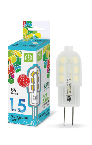 Лампа светодиодная LED-JC-standard 1.5Вт 12В G4 4000К 135Лм ASD