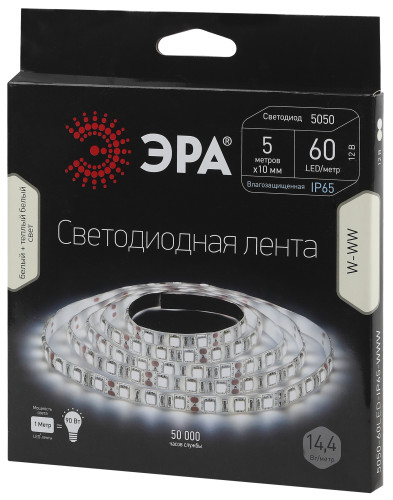 Лента светодиодная ЭРА LS5050-60LED-IP65-WWW-5m