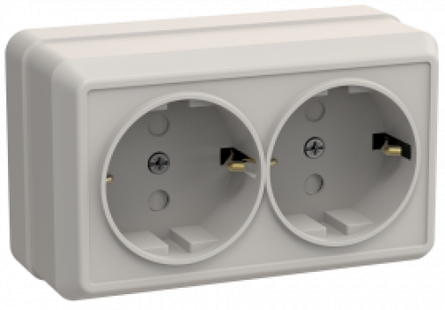 РСш22-3-ОКм Розетка 2местн. с з/к с защ. штор.16А откр.уст. ОКТАВА (кремовый)