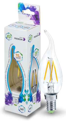 Лампа светодиодная LED-СВЕЧА НА ВЕТРУ-PREMIUM 7Вт 230В Е14 4000К 630Лм прозрачная ASD
