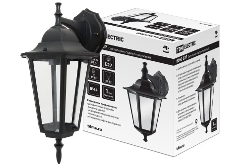 Светильник 6060-02Р садово-парковый шестигранник, 60 Вт, вниз, черный,  в разборе, Ч/Б, TDM