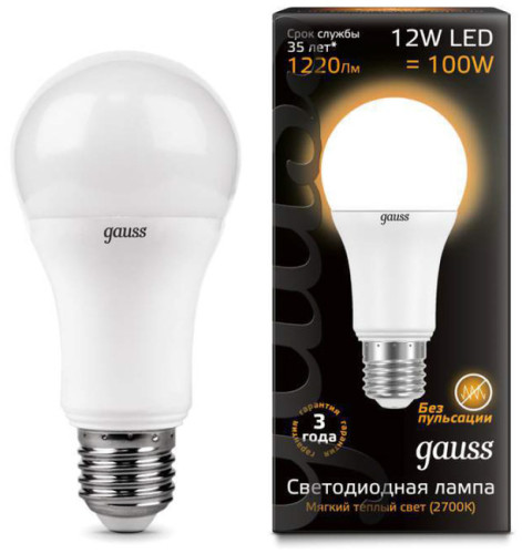 Лампа Gauss LED A60 globe 12W E27 3000K 1/10/50
